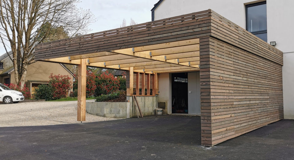 Carport bois toit plat bardage